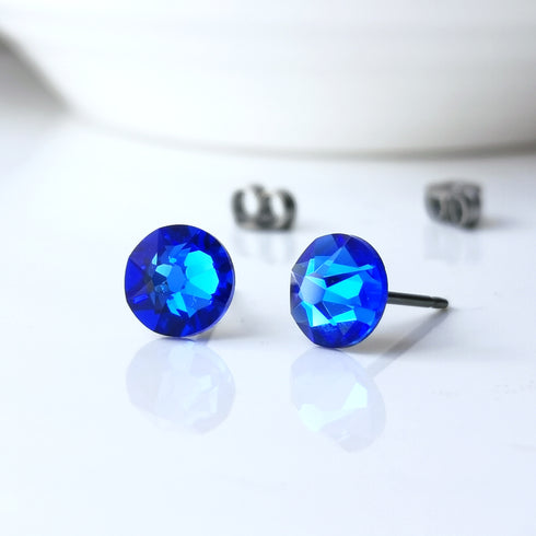 Majestic Cobalt Blue Crystal Titanium Earrings, 6.5mm
