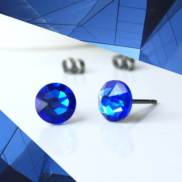 Majestic Cobalt Blue Crystal Titanium Earrings, 6.5mm