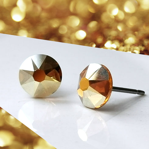 Golden Crystal Titanium Earrings, 6.5mm