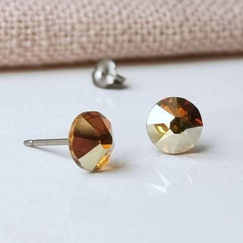Golden Crystal Titanium Earrings, 6.5mm
