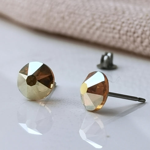Golden Crystal Titanium Earrings, 6.5mm