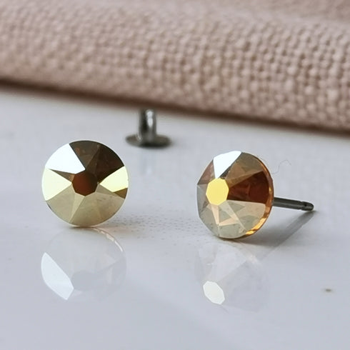 Golden Crystal Titanium Earrings, 6.5mm