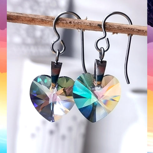 Rainbow Paradise Crystal Titanium Drop Earrings