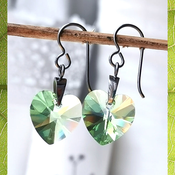 Peridot Green Crystal Titanium Drop Earrings