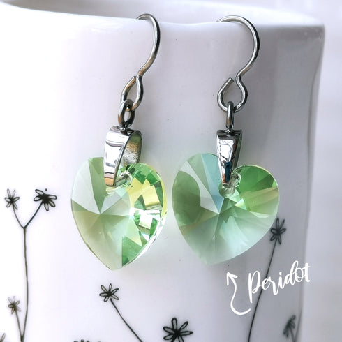 Peridot Green Crystal Titanium Drop Earrings