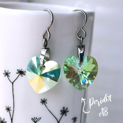 Peridot Green Crystal Titanium Drop Earrings