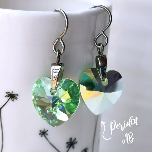 Peridot Green Crystal Titanium Drop Earrings