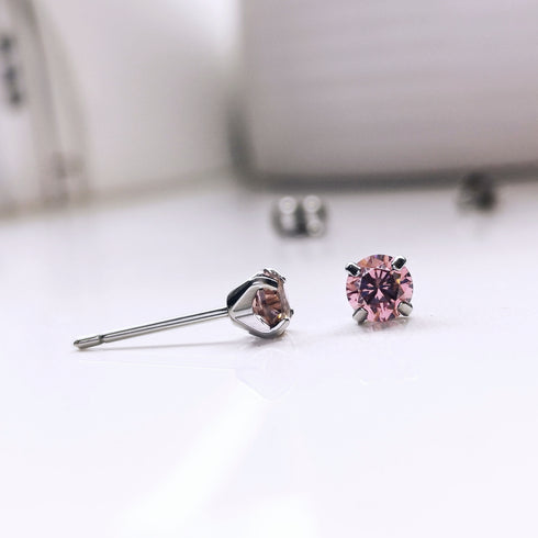 Peach Pink Cubic Zirconia Titanium Earrings