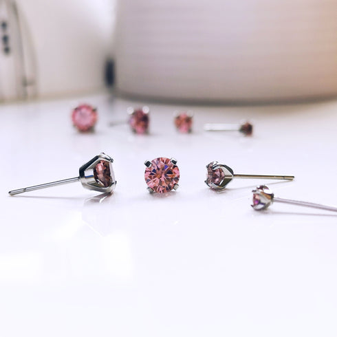 Peach Pink Cubic Zirconia Titanium Earrings