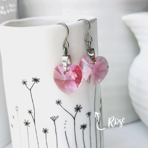 Rose Pink Crystal Titanium Drop Earrings