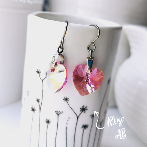 Rose Pink Crystal Titanium Drop Earrings