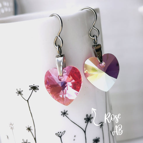 Rose Pink Crystal Titanium Drop Earrings