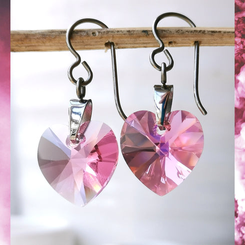 Rose Pink Crystal Titanium Drop Earrings