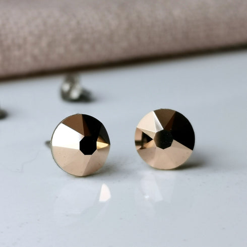 Rose Gold Crystal Titanium Earrings, 6.5mm