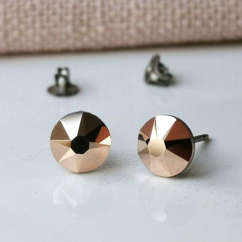 Rose Gold Crystal Titanium Earrings, 6.5mm