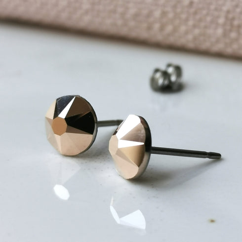Rose Gold Crystal Titanium Earrings, 6.5mm