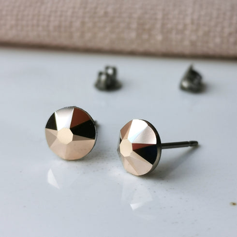 Rose Gold Crystal Titanium Earrings, 6.5mm