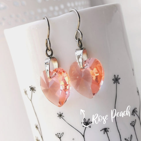 Rose Peach Crystal Titanium Drop Earrings