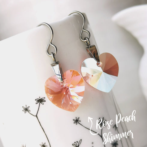 Rose Peach Crystal Titanium Drop Earrings