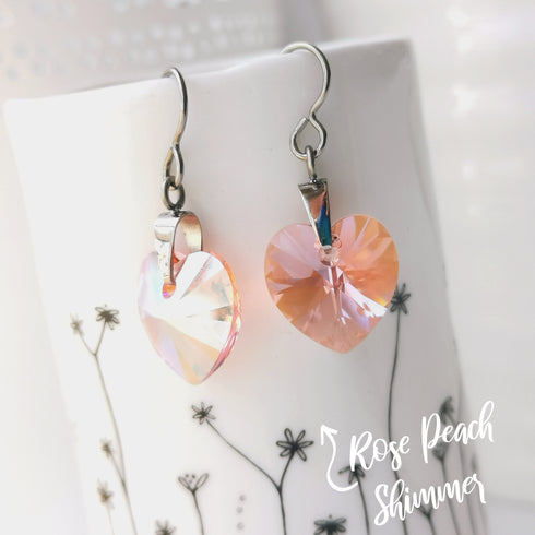 Rose Peach Crystal Titanium Drop Earrings