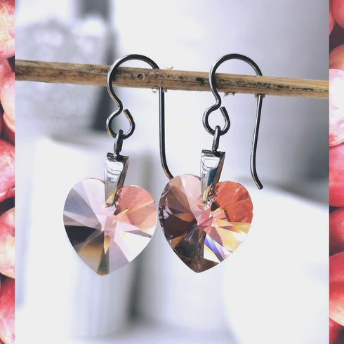 Rose Peach Crystal Titanium Drop Earrings