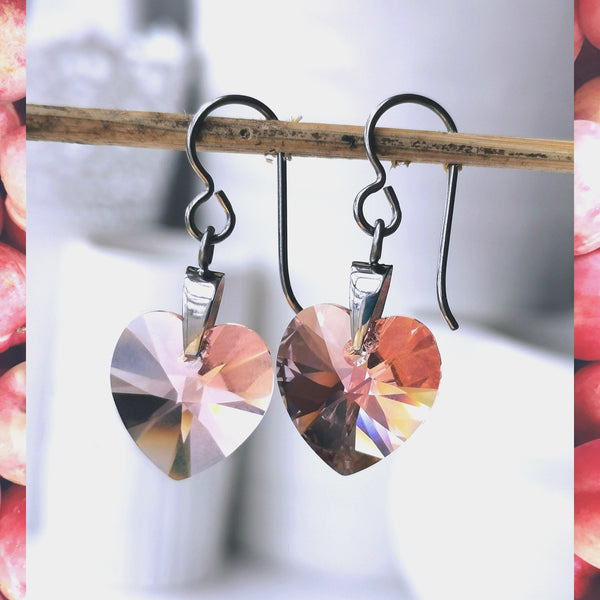 Rose Peach Crystal Titanium Drop Earrings