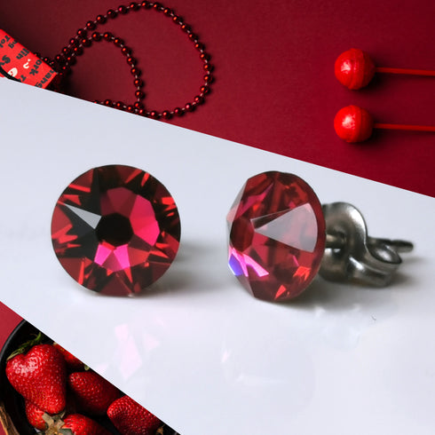 Ruby Red Crystal Titanium Earrings, 6.5mm