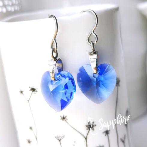 Sapphire Blue Crystal Titanium Drop Earrings