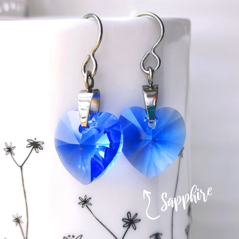 Sapphire Blue Crystal Titanium Drop Earrings