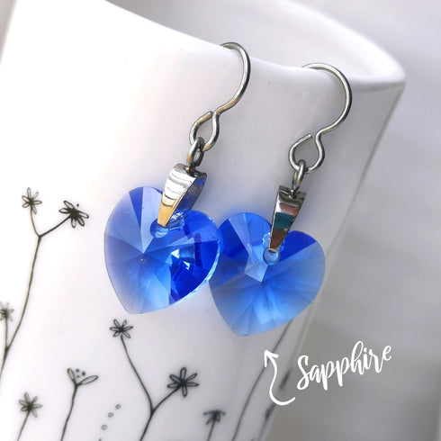 Sapphire Blue Crystal Titanium Drop Earrings