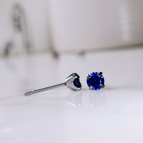 Sapphire Blue Cubic Zirconia Titanium Earrings