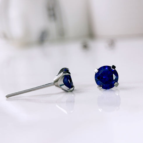 Sapphire Blue Cubic Zirconia Titanium Earrings