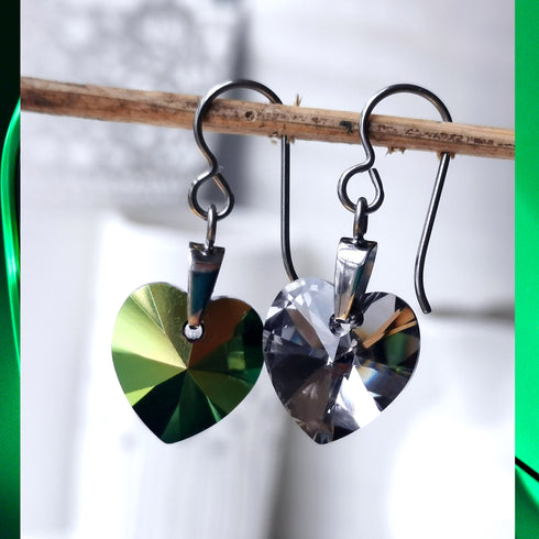 Scarabaeus Green Crystal Titanium Drop Earrings