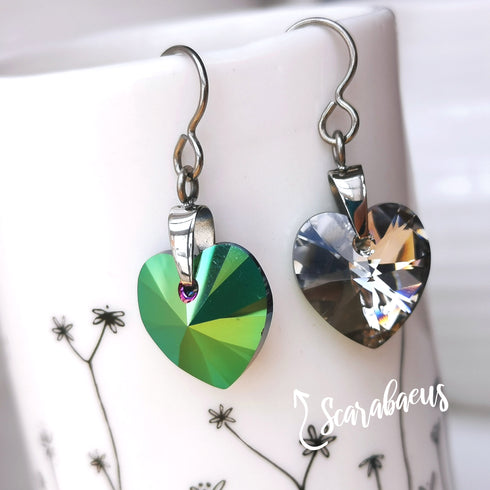 Scarabaeus Green Crystal Titanium Drop Earrings
