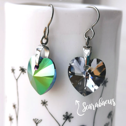 Scarabaeus Green Crystal Titanium Drop Earrings