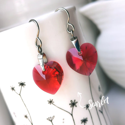 Scarlet Red Crystal Titanium Drop Earrings