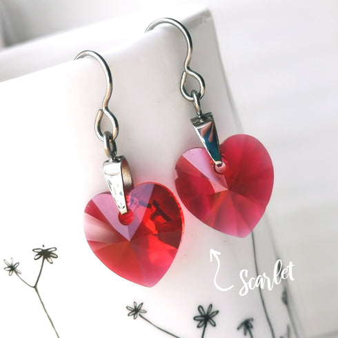 Scarlet Red Crystal Titanium Drop Earrings