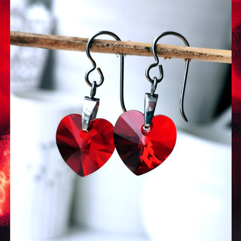 Siam Red Crystal Titanium Drop Earrings