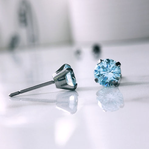 Sky Blue Cubic Zirconia Titanium Earrings