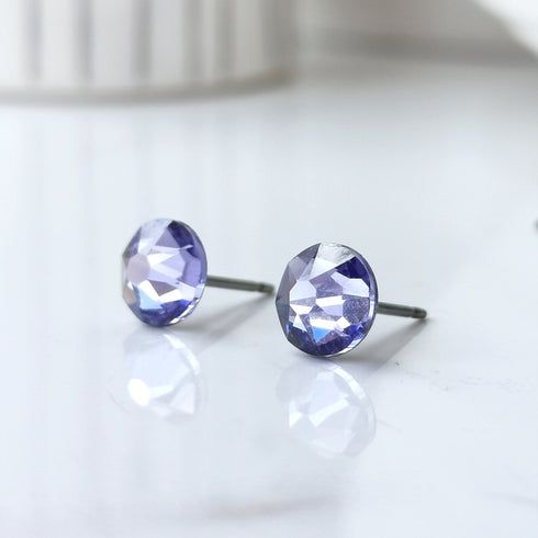 Tanzanite Blue Crystal Titanium Earrings, 6.5mm