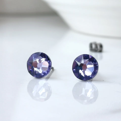 Tanzanite Blue Crystal Titanium Earrings, 6.5mm