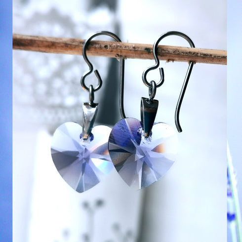 Tanzanite Blue Crystal Titanium Drop Earrings