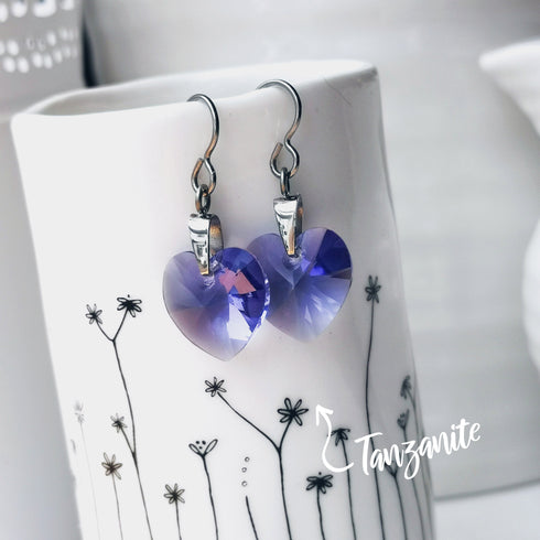 Tanzanite Blue Crystal Titanium Drop Earrings