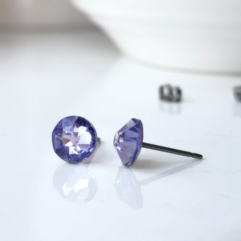 Tanzanite Blue Crystal Titanium Earrings, 6.5mm