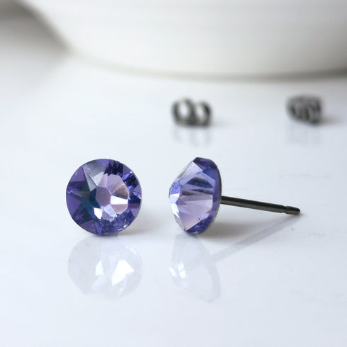 Tanzanite Blue Crystal Titanium Earrings, 6.5mm