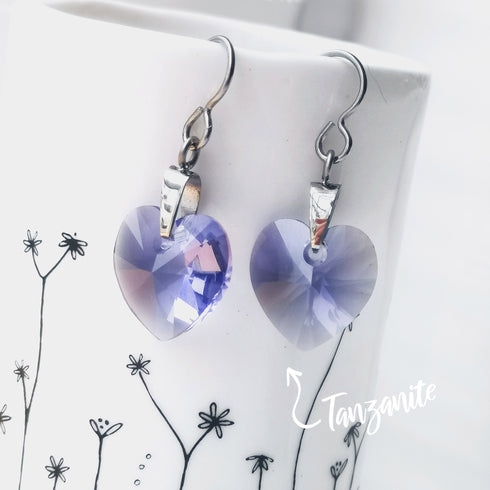 Tanzanite Blue Crystal Titanium Drop Earrings