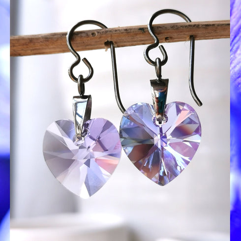 Violet Purple Crystal Titanium Drop Earrings