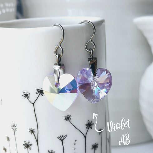 Violet Purple Crystal Titanium Drop Earrings