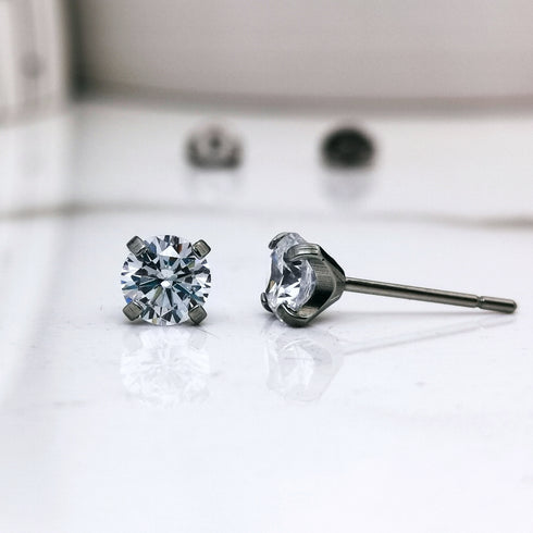 Clear Cubic Zirconia Titanium Earrings